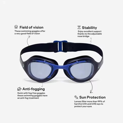 نظارات السباحة NABAIJI مقاس L، أزرق أخضر مع عدسات زرقاء اللون، مضادة للضباب، حماية من الأشعة فوق البنفسجية، جسر أنف قابل للتعديل in Kuwait