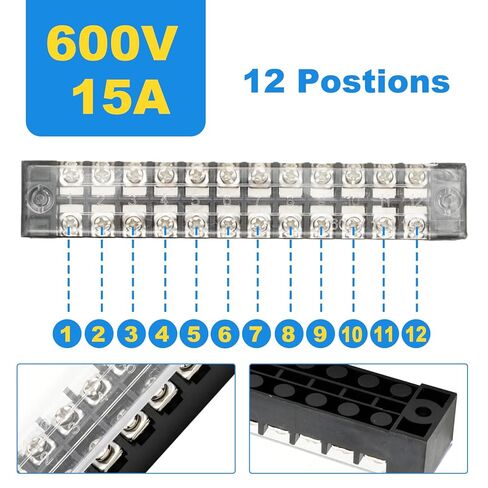 SYOWADA 10Pcs 12 Position Terminal Block, Screw Terminal Block with Cover, Busbar Terminal Block 600V 15A Double-Row Insulation with Connection Strip in Saudi Arabia