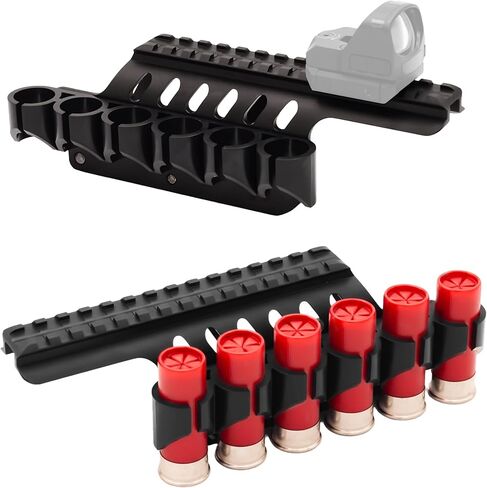 Gotical Side Saddle Shotgun Shell Holder W/Picatinny Rail Mount 6 Capacity Shot Shell Holder for 12 Gauge on Any Size Receiver Compatible with Remington 870 in Kuwait
