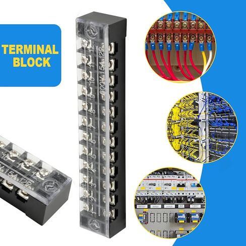 SYOWADA 10Pcs 12 Position Terminal Block, Screw Terminal Block with Cover, Busbar Terminal Block 600V 15A Double-Row Insulation with Connection Strip in Saudi Arabia
