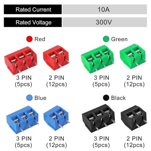 68Pcs 0.2inch/5mm Pitch PCB Mount Screw Terminal Block Connector 2P 3P Circuit Board Connectors PCB Wiring Terminals in Saudi Arabia