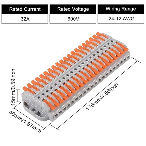 4PCSLever Wire Connectors, 20 Position Terminal Strip Conductor Electrical Connectors Kit for Circuit Inline 24-12 AWG(20 in20 Out) in Saudi Arabia