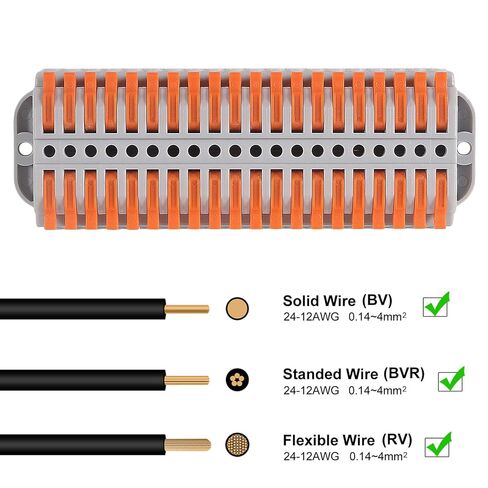 4PCSLever Wire Connectors, 20 Position Terminal Strip Conductor Electrical Connectors Kit for Circuit Inline 24-12 AWG(20 in20 Out) in Saudi Arabia
