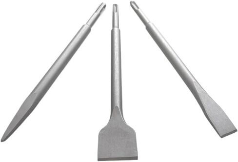 3-Piece Heavy Duty Hammer Chisel Set - Durable Steel Pointed & Flat Impact Drill Bits for Concrete, Tile, and Stone in Saudi Arabia