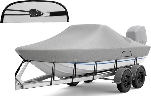 Ratchet Hurricane Proof Heavy Duty Waterproof Boat Cover, 16-18.5ft Mooring & Trailerable 1200D Bass Boat Cover with Motor Cover for Bass Tracker,Gray in Kuwait