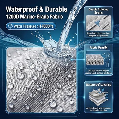Ratchet Hurricane Proof Heavy Duty Waterproof Boat Cover, 16-18.5ft Mooring & Trailerable 1200D Bass Boat Cover with Motor Cover for Bass Tracker,Gray in Kuwait