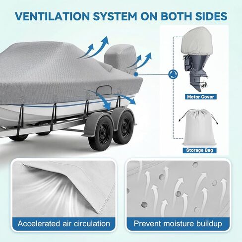 Ratchet Hurricane Proof Heavy Duty Waterproof Boat Cover, 16-18.5ft Mooring & Trailerable 1200D Bass Boat Cover with Motor Cover for Bass Tracker,Gray in Kuwait