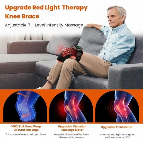 Red Light Therapy Knee Brace with Heated & Vibration Massager - 660nm/850nm Near Infrared Light Therapy Device for Women Men, 5000mAh Rechargeable, Adjustable for Knee/Elbow/Shoulder in Saudi Arabia