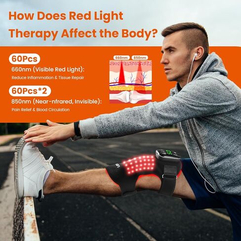Red Light Therapy Knee Brace with Heated & Vibration Massager - 660nm/850nm Near Infrared Light Therapy Device for Women Men, 5000mAh Rechargeable, Adjustable for Knee/Elbow/Shoulder in Saudi Arabia