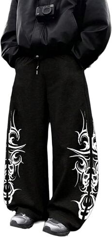 Y2K Sweatpants Emo Graphic Baggy Sweatpants Men Women Flower Slash Hip Pop Streetwear for Skater Wide Leg Pants 2000S in Saudi Arabia