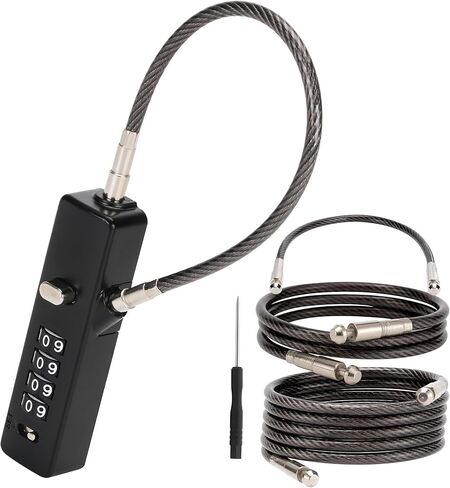 4-Digit Combination Cable Lock, Gate Lock - 3 Replaceable Steel Ropes (11.8", 23.6", 47.2") for Bike, Ski, Fence, Cabinet & Door - Durable & Adjustable - Gun Gray (1 Pack) in Kuwait