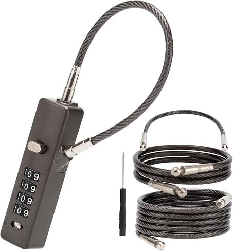 4-Digit Combination Cable Lock, Gate Lock - 3 Replaceable Steel Ropes (11.8", 23.6", 47.2") for Bike, Ski, Fence, Cabinet & Door - Durable & Adjustable - Gun Gray (1 Pack) in Kuwait