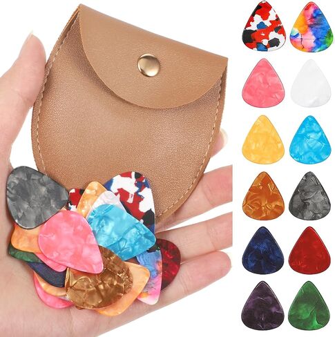 Guitar Picks with Leather, 30 PCS Electric Guitar Picks for Acoustic Guitars with Leather Storage Bag Case Triangle Pick Combo for Electric Guitars Acoustic Bass Ukulele in Saudi Arabia