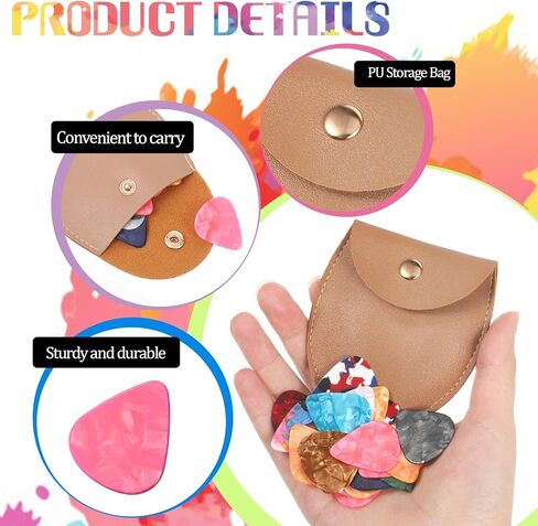 Guitar Picks with Leather, 30 PCS Electric Guitar Picks for Acoustic Guitars with Leather Storage Bag Case Triangle Pick Combo for Electric Guitars Acoustic Bass Ukulele in Saudi Arabia