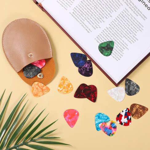 Guitar Picks with Leather, 30 PCS Electric Guitar Picks for Acoustic Guitars with Leather Storage Bag Case Triangle Pick Combo for Electric Guitars Acoustic Bass Ukulele in Saudi Arabia