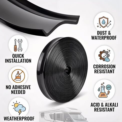 1" RV Trim Molding Insert, 100 FT RV Weather Stripping Exterior, Heavy Duty RV Weather Stripping Exterior Replacement, Rubber Vinyl RVs Trim, Roof Trim(Black) in Saudi Arabia