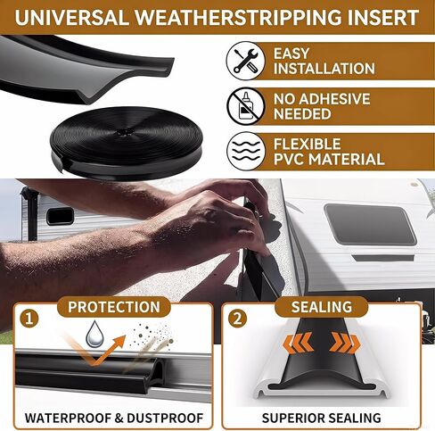 1" RV Trim Molding Insert, 100 FT RV Weather Stripping Exterior, Heavy Duty RV Weather Stripping Exterior Replacement, Rubber Vinyl RVs Trim, Roof Trim(Black) in Saudi Arabia