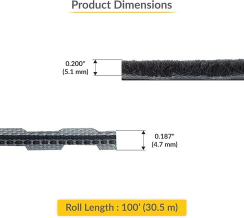 Brixwell Zipper Pile Weatherstrip - 100' Roll, 0.200" Pile Height, Zipper Weatherization Seal for Windows & Doors, Weatherstrip Replacement, Door Weather Seal, Gray Finish in Kuwait