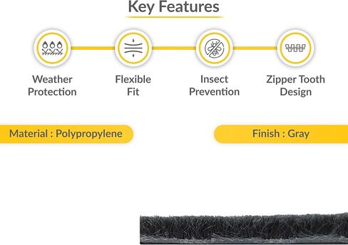 Brixwell Zipper Pile Weatherstrip - 100' Roll, 0.200" Pile Height, Zipper Weatherization Seal for Windows & Doors, Weatherstrip Replacement, Door Weather Seal, Gray Finish in Kuwait