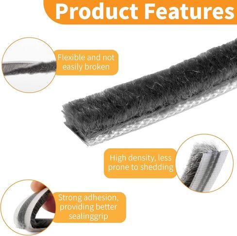 مانع تسرب الباب من الطقس - مانع مسودة ذاتي اللصق، شريط عازل للصوت لإطار نافذة الباب - 0.2 بوصة × 0.35 بوصة × 19.6 قدم للشتاء، فجوة الباب المنزلق الأمامي in Kuwait