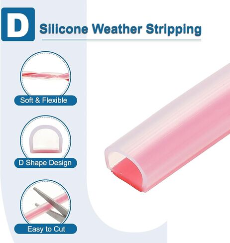 PATIKIL Silicone Weather Stripping Door Seal, 9.8 ft D Shape Weather Stripping Self Adhesive Door Seal Strip for Door Frame, Window Sealing, Large Gap, 15/32" Wx5/128 Tx15/64 H, Clear/Red in Saudi Arabia