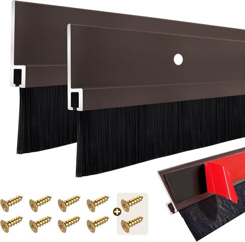 قطعتان من فرشاة الباب لمسح الباب مع قاعدة من سبائك الألومنيوم على شكل حرف H للمنزل، فرشاة باب صناعية، 0.4 بوصة (1.4 بوصة عرض × 39.4 بوصة طول)، أسود in Kuwait