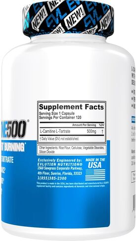 EVL L-Carnitine Supplement for Weight Loss Support - L Carnitine Tartrate for Cellular Energy Focus Endurance and Fat Burning Support - Stimulant Free Amino Acid for Fat Metabolism (120 Servings) in Saudi Arabia