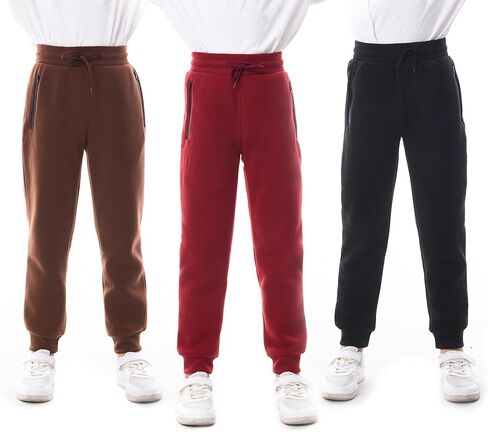 بنطال رياضي للأولاد، 3 قطع من سراويل الركض الصوفية غير الرسمية للأطفال مع جيوب بسحاب مقاس 4-20 in Kuwait