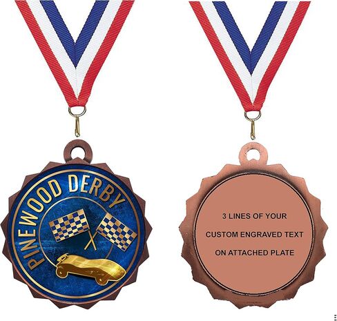 Express Medals 1 to 50 Packs of Engraved Derby Bronze Medal Trophy Award with Neck Ribbon & Attached Engraved Plate on Back LAZD214-EG44 in Saudi Arabia