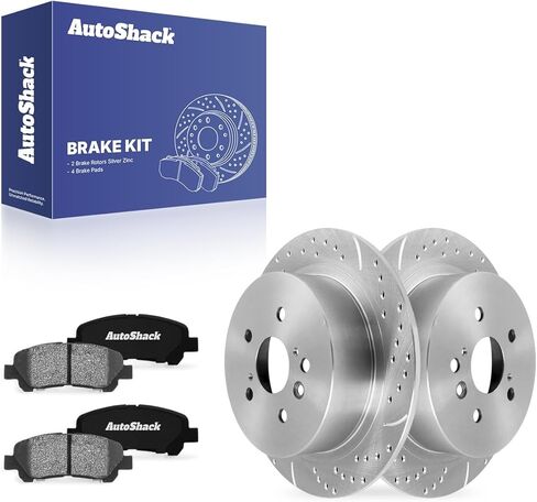AutoShack Rear Brake Kit Replacement for 2008-2013 Toyota Highlander V6 AWD FWD Drilled & Slotted Zinc Coated Disc Brake Rotors Ceramic Brakes Pads 12.17" 309 mm BRKPKG003668 in Saudi Arabia