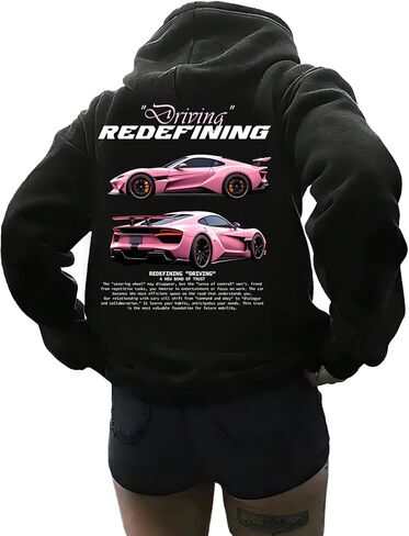 SOLY HUX Women's Graphic Hoodies Oversized Drawstring Long Sleeve Letter Car Print Sweatshirt Pullover Tops in Saudi Arabia