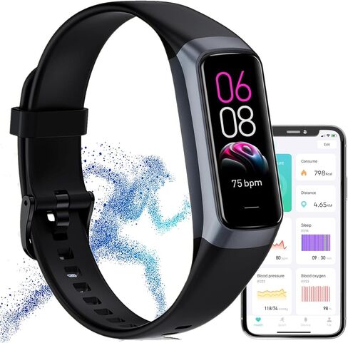 Fitness Tracker,2026 Smart Watch with Blood Pressure Heart Rate & Sleep Monitor IP67 Waterproof Step Calorie Counter Pedometer Fitness Activity Health Watch for Android iOS Phone Men Women Black in Saudi Arabia