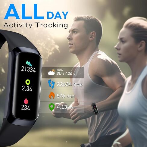 Fitness Tracker,2026 Smart Watch with Blood Pressure Heart Rate & Sleep Monitor IP67 Waterproof Step Calorie Counter Pedometer Fitness Activity Health Watch for Android iOS Phone Men Women Black in Saudi Arabia