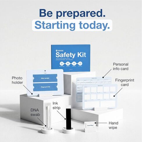 مجموعة Sense Safety Kit – مجموعة أدوات تحديد هوية الطوارئ مع تخزين المعلومات الشخصية، ومجموعة بصمات الأصابع، ومسحة عينة الحمض النووي in Kuwait