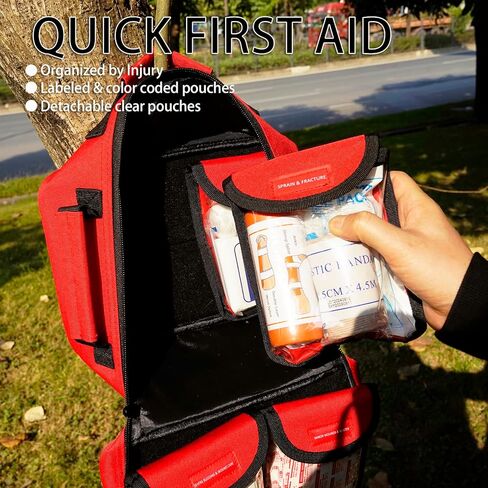 Premium Waterproof First Aid Kit (418 Pieces) for Car & Home - Color-Coded Organized Pockets, Dual-Handle Design | Emergency Survival Kit for Hiking, Camping, Backpacking and Outdoors in Saudi Arabia