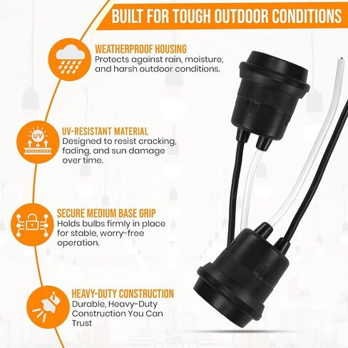 Harrier Hardware مقاومة للطقس، 8 عبوات، مقابس مصابيح ضفيرة E26، قاعدة متوسطة، أسود، 660 وات كحد أقصى in Kuwait