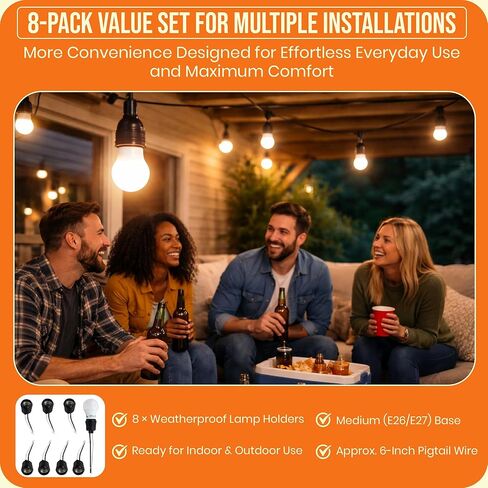 Harrier Hardware مقاومة للطقس، 8 عبوات، مقابس مصابيح ضفيرة E26، قاعدة متوسطة، أسود، 660 وات كحد أقصى in Kuwait