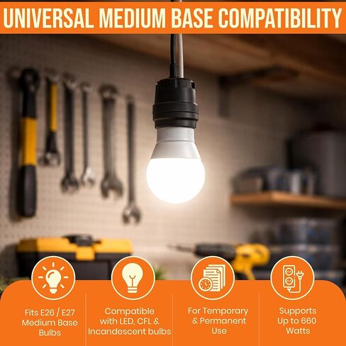 Harrier Hardware مقاومة للطقس، 8 عبوات، مقابس مصابيح ضفيرة E26، قاعدة متوسطة، أسود، 660 وات كحد أقصى in Kuwait