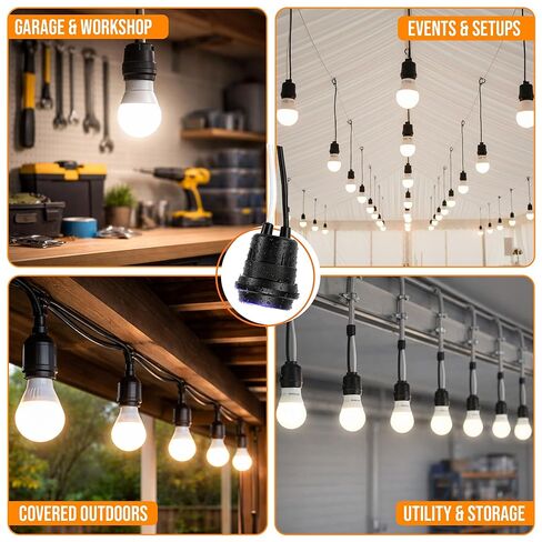 Harrier Hardware مقاومة للطقس، 8 عبوات، مقابس مصابيح ضفيرة E26، قاعدة متوسطة، أسود، 660 وات كحد أقصى in Kuwait