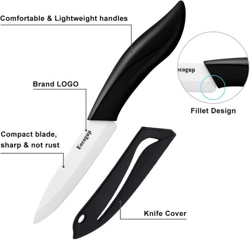 Eocogup Paring Knife, Large Handle and Super Sharp Ceramic Knife Blade of 4 Inch,Rust Proof Stain Resistant,ABS Handle(Black). in Saudi Arabia