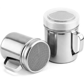 2 جهاز كمبيوتر شخصى 6oz الفولاذ المقاوم للصدأ مسحوق السكر شاكر مع مقبض، علب مسحوق شاكر شبكية مع غطاء بلاستيكي، منفضة شبكية دقيقة للخبز والطبخ والحلويات (القرفة والكاكاو والدقيق) in Kuwait