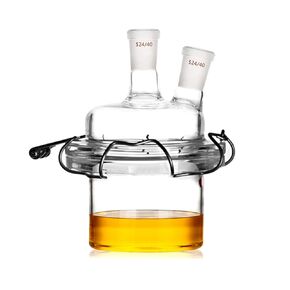 24/40 مفاعل أسطواني زجاجي برقبة مسطحة وقاع مسطح وعاء تفاعل مختبري أعناق مزدوجة مع غطاء ومشبك in Kuwait