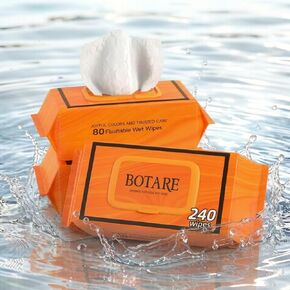 مناديل مبللة قابلة للغسل للبالغين (3 عبوات تحتوي على 80 قطعة - 240 قطعة) مناديل مبللة للمؤخرة، مياه كبيرة جدًا غير معطرة 99% مياه نقية مع خلاصة الصبار in Kuwait