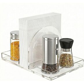 حامل مناديل أكريليك من YAGELI مع مجموعة مغناطيسية، منظم شفاف موفر للمساحة 2 في 1 مع علبة هزازات الملح والفلفل لطاولة المطبخ، ومحطة القهوة، ومكتب المكتب، وتخزين سطح الطاولة الحديث in Kuwait