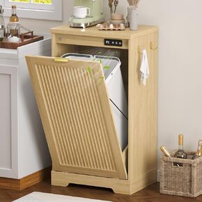 13 Gallon Tilt Out Trash Can Cabinet with Deodorizing Function,Farmhouse Wooden Hidden Garbage Can Holder with Side Hooks for Kitchen,Living Room, Dining Room,Pet Proof Indoor Storage Cabinet,Black in Kuwait