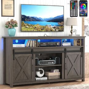 80" LED Farmhouse TV Stand for 90/85/80 Inch TVs,Tall Entertainment Center Storage Cabinets w/Power Outlets and Sliding Barn Door,Rustic TV Stands for Living Room,Media Console Cabinet (Rustic Brown) in Kuwait