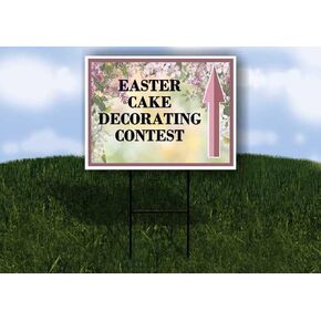 Easter Cake Decorating Contest Spring Flowers Purple Lilac Up Arrows A-Frame Single Sided 23x23 in. sign in Kuwait