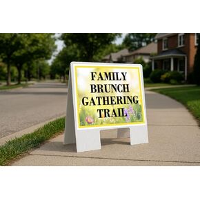 Family Brunch Gathering Trail Spring Flowers Yellow Field Up Arrows A-Frame Single Sided 23x23 in. sign in Kuwait