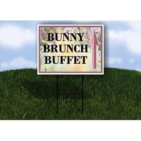 Bunny Brunch Buffet Spring Flowers Purple Lilac Up Arrows A-Frame Single Sided 23x23 in. sign in Kuwait
