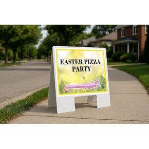 Easter Pizza Party Spring Flowers Yellow Field Directional Arrows A-Frame Double Sided 23x23 in. sign in Kuwait